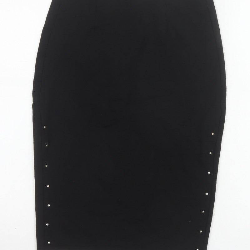 Reserved Women Black UK 8 Studded Pencil Knee Length Skirt