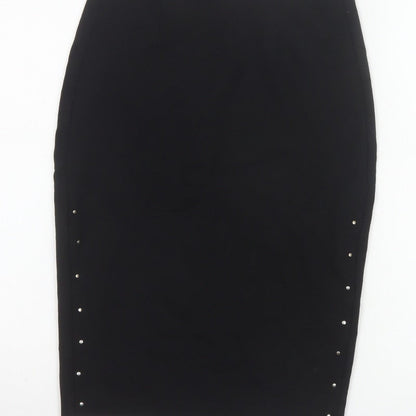 Reserved Women Black UK 8 Studded Pencil Knee Length Skirt