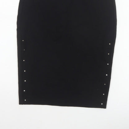 Reserved Women Black UK 8 Studded Pencil Knee Length Skirt