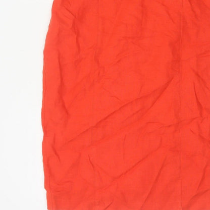 Per Una Women Red Linen Pencil Dress UK 12 Sleeveless Buckle Workwear
