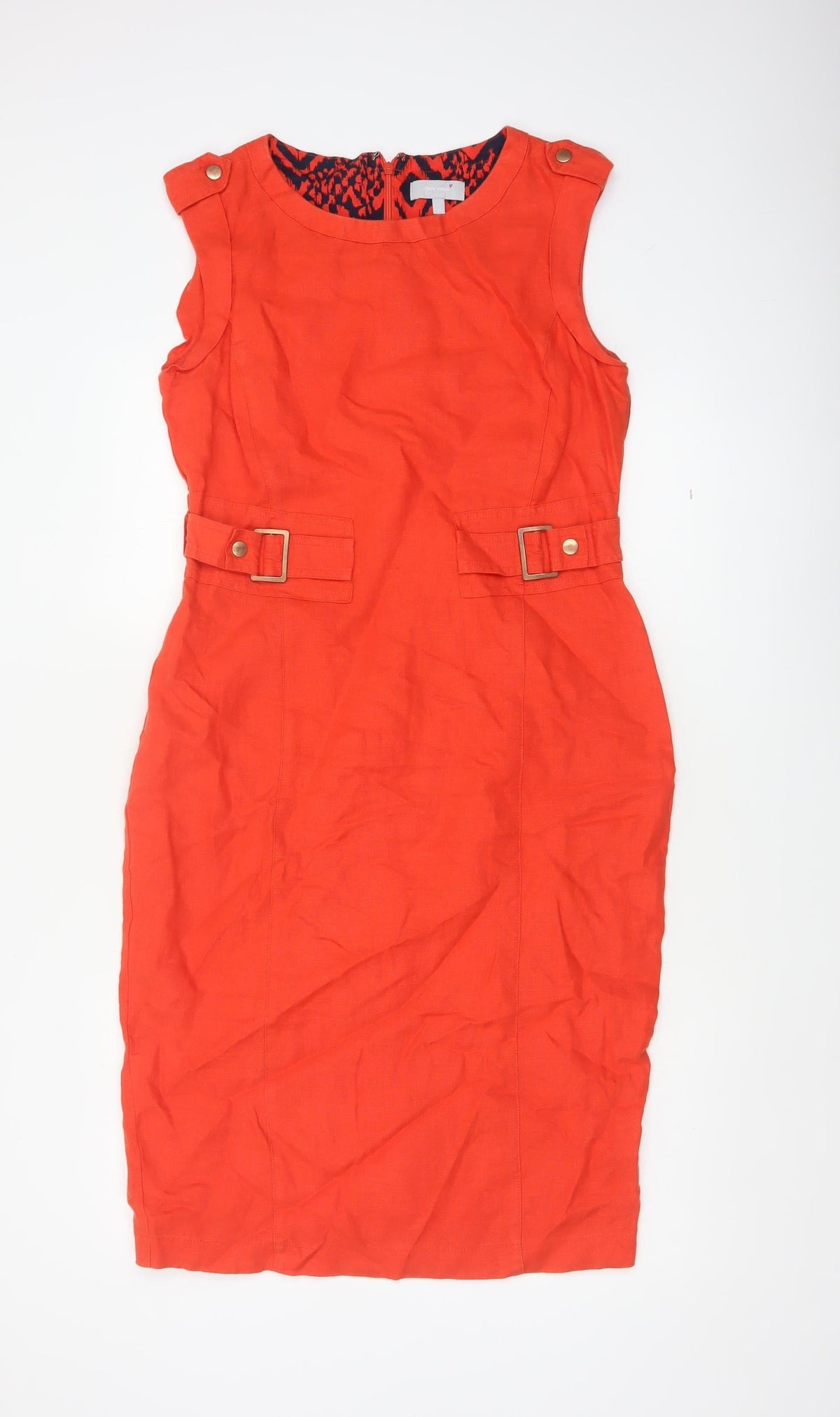 Per Una Women Red Linen Pencil Dress UK 12 Sleeveless Buckle Workwear