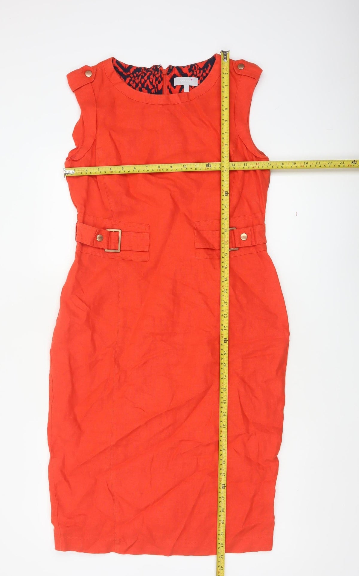 Per Una Women Red Linen Pencil Dress UK 12 Sleeveless Buckle Workwear