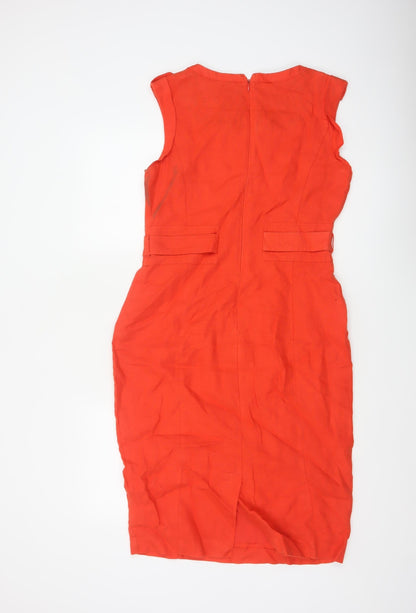 Per Una Women Red Linen Pencil Dress UK 12 Sleeveless Buckle Workwear