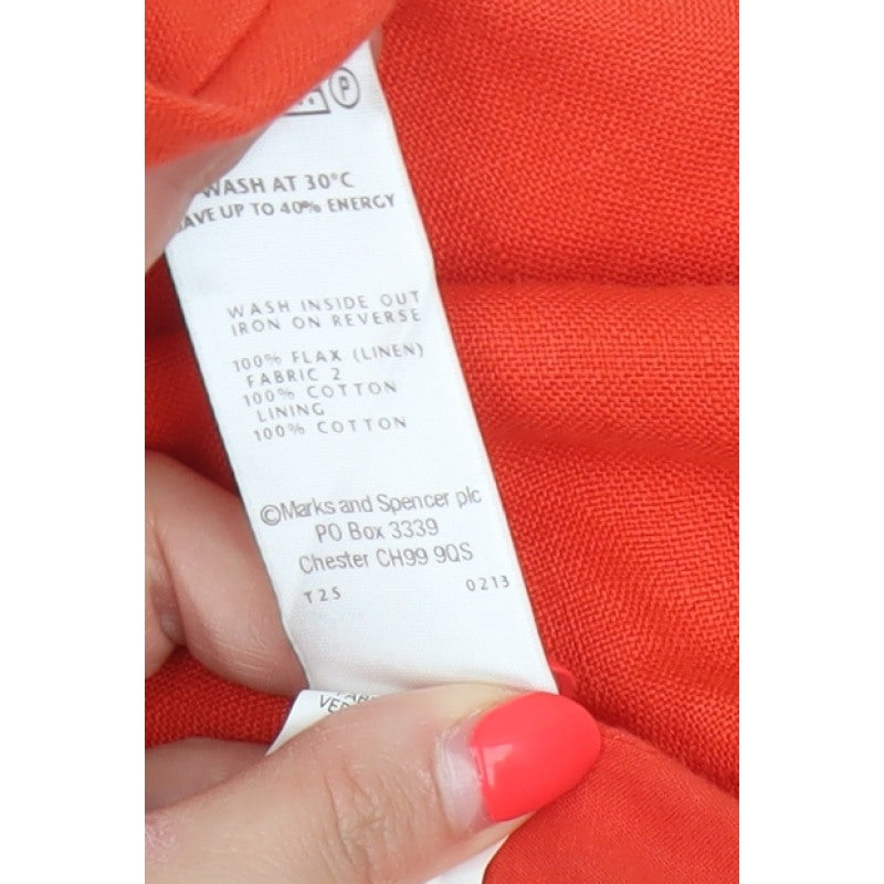 Per Una Women Red Linen Pencil Dress UK 12 Sleeveless Buckle Workwear