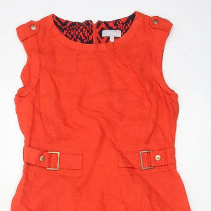 Per Una Women Red Linen Pencil Dress UK 12 Sleeveless Buckle Workwear