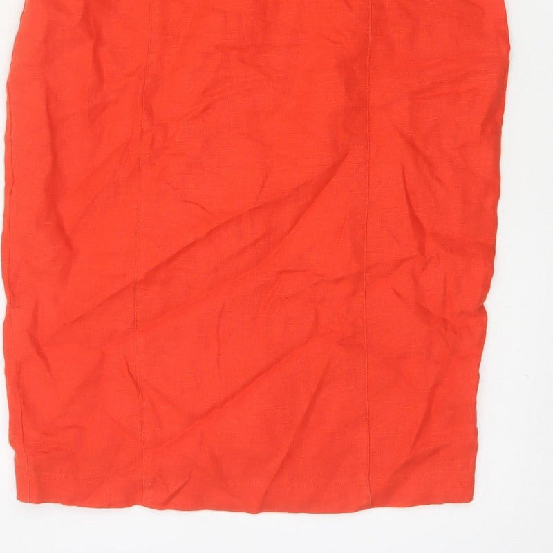 Per Una Women Red Linen Pencil Dress UK 12 Sleeveless Buckle Workwear