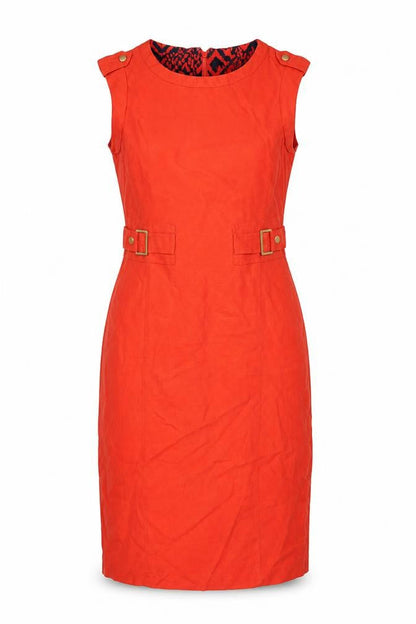 Per Una Women Red Linen Pencil Dress UK 12 Sleeveless Buckle Workwear