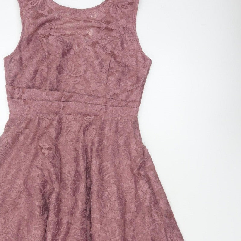 Jolie Moi Women Pink Floral Lace Fit & Flare Knee Length Dress UK 10