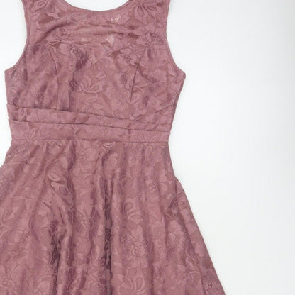 Jolie Moi Women Pink Floral Lace Fit & Flare Knee Length Dress UK 10
