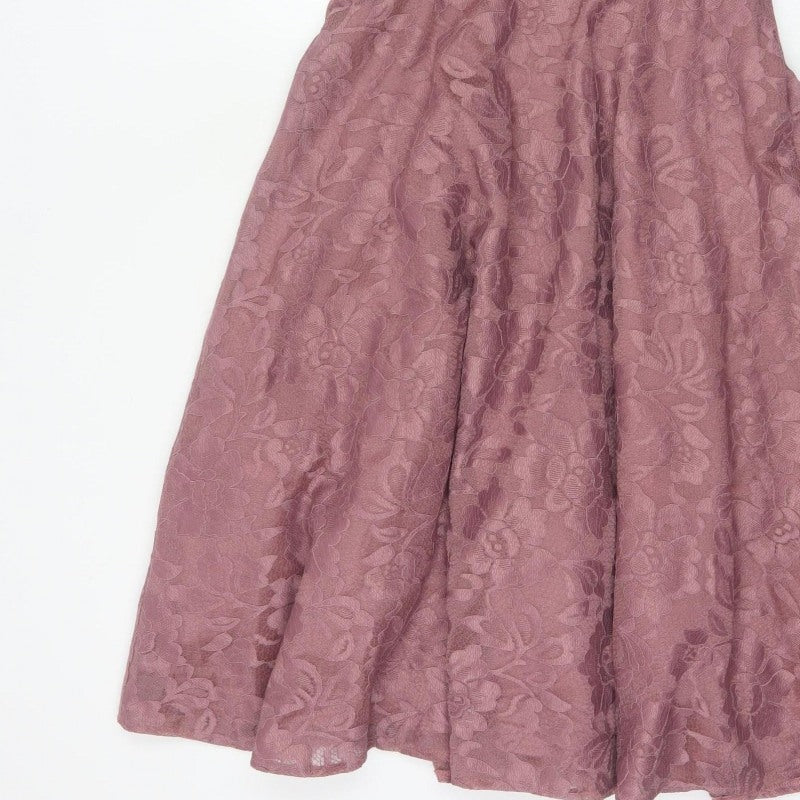 Jolie Moi Women Pink Floral Lace Fit & Flare Knee Length Dress UK 10