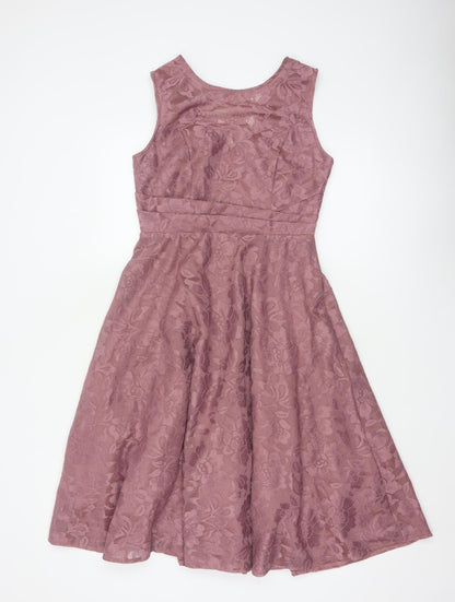 Jolie Moi Women Pink Floral Lace Fit & Flare Knee Length Dress UK 10
