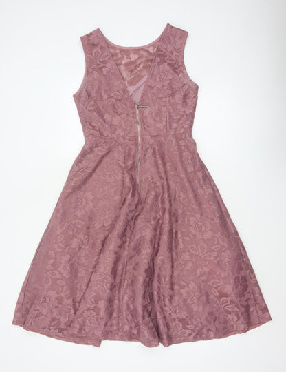 Jolie Moi Women Pink Floral Lace Fit & Flare Knee Length Dress UK 10
