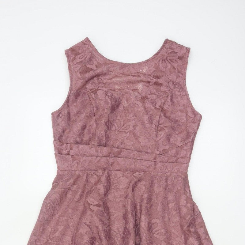 Jolie Moi Women Pink Floral Lace Fit & Flare Knee Length Dress UK 10
