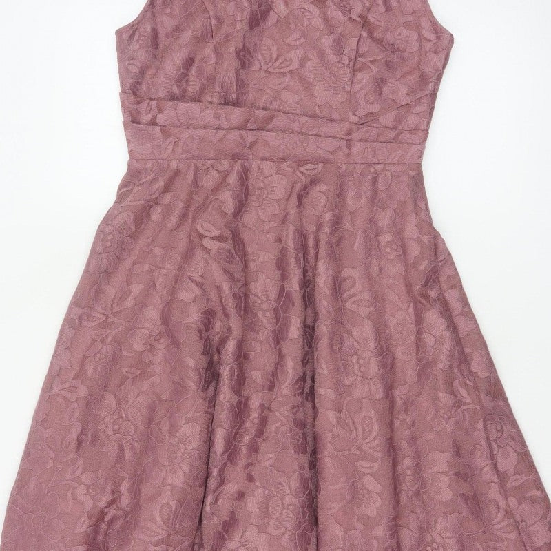Jolie Moi Women Pink Floral Lace Fit & Flare Knee Length Dress UK 10