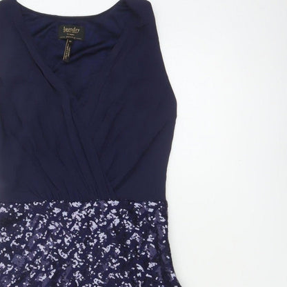 Laundry by Shelli Segal Women Blue UK 6 Petite Sequin V-Neck Sheath Dress