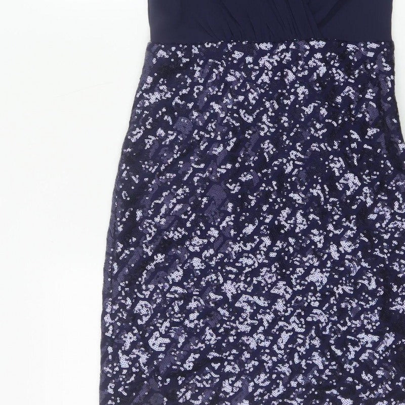 Laundry by Shelli Segal Women Blue UK 6 Petite Sequin V-Neck Sheath Dress