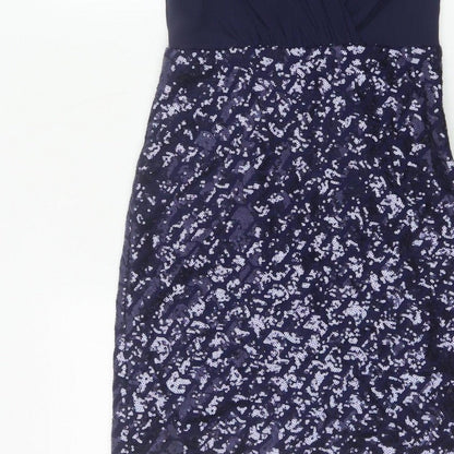 Laundry by Shelli Segal Women Blue UK 6 Petite Sequin V-Neck Sheath Dress