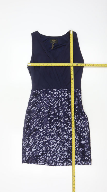 Laundry by Shelli Segal Women Blue UK 6 Petite Sequin V-Neck Sheath Dress