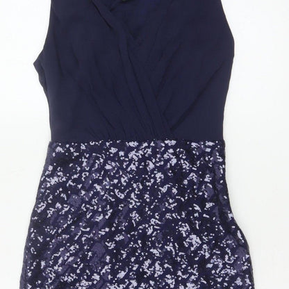 Laundry by Shelli Segal Women Blue UK 6 Petite Sequin V-Neck Sheath Dress
