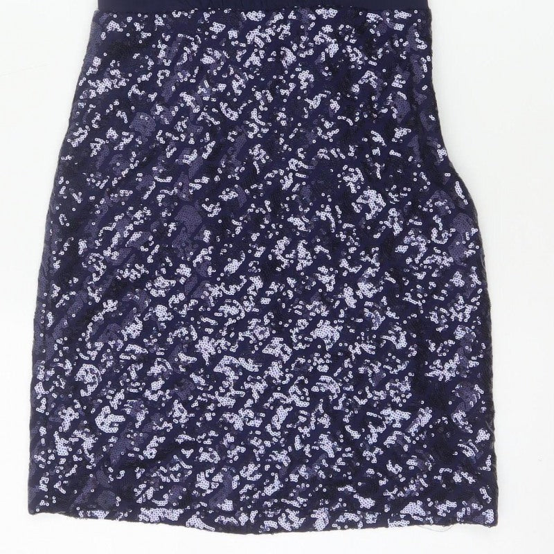 Laundry by Shelli Segal Women Blue UK 6 Petite Sequin V-Neck Sheath Dress