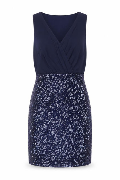 Laundry by Shelli Segal Women Blue UK 6 Petite Sequin V-Neck Sheath Dress