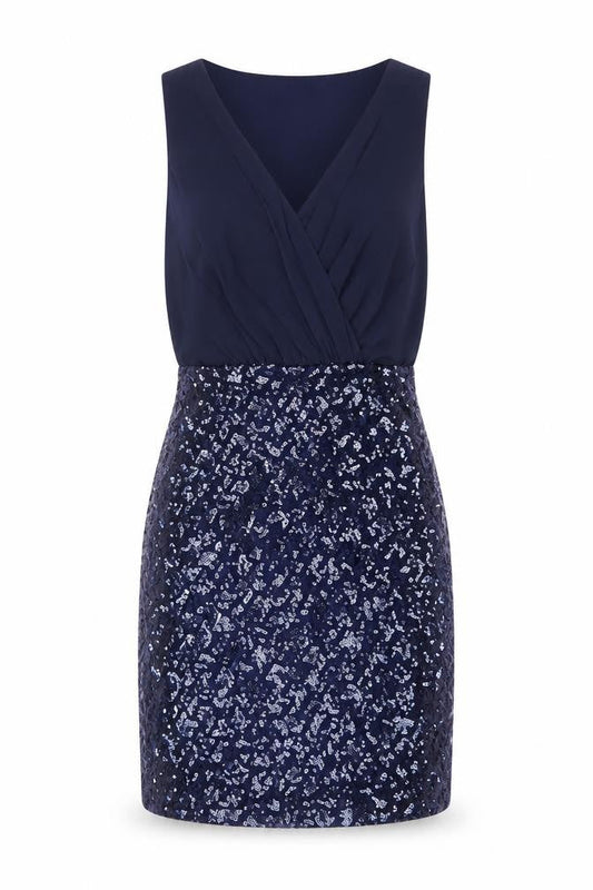Laundry by Shelli Segal Women Blue UK 6 Petite Sequin V-Neck Sheath Dress