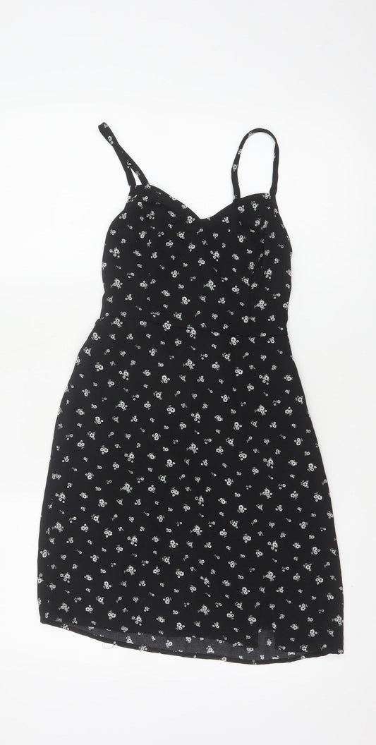 Hollister Women's Black Floral XS Fit & Flare Knee Dress