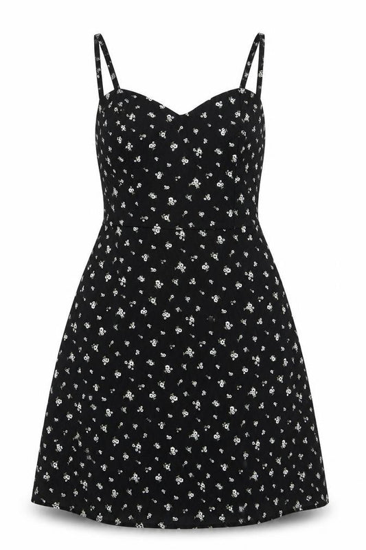 Hollister Women's Black Floral XS Fit & Flare Knee Dress