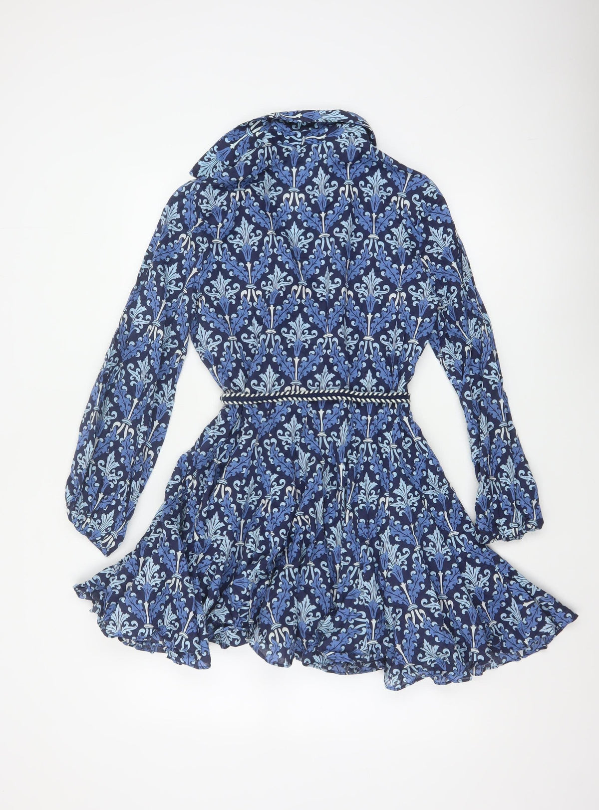 Zara Women Blue UK 8 Cotton Floral Belted Shirt Dress