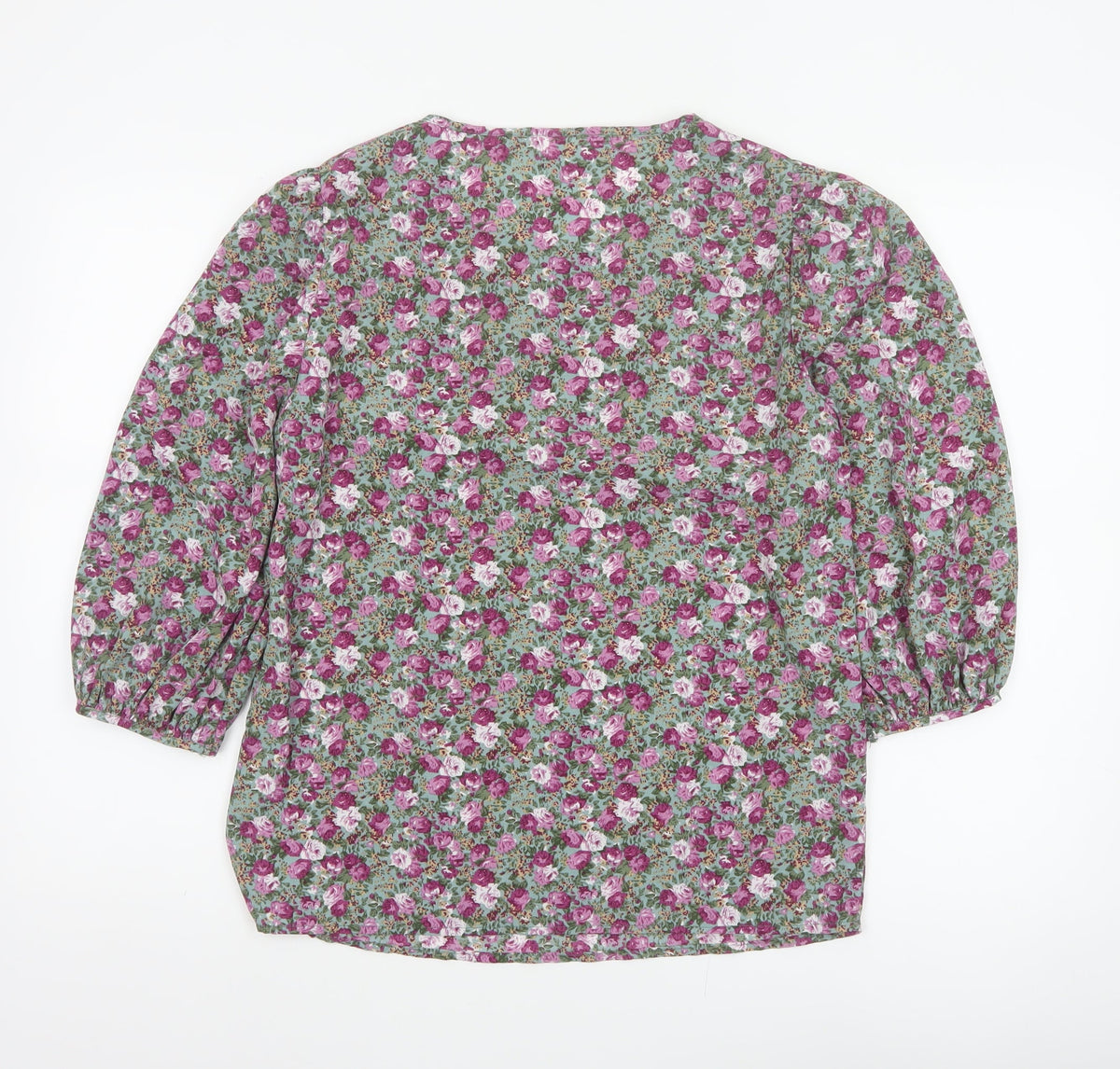 VILA Women Green Floral V-Neck Balloon Sleeve Blouse UK 10