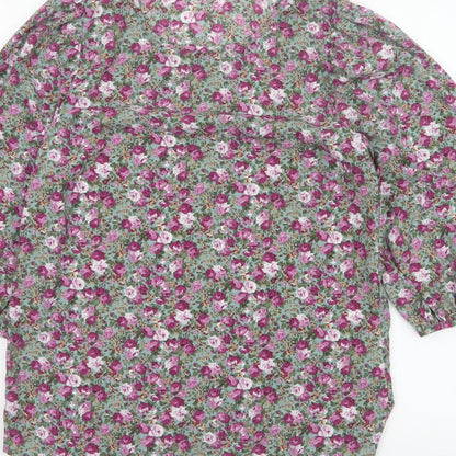 VILA Women Green Floral V-Neck Balloon Sleeve Blouse UK 10