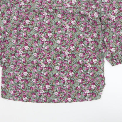 VILA Women Green Floral V-Neck Balloon Sleeve Blouse UK 10