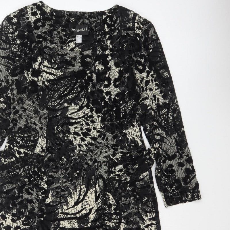 Georgede Women Black Ivory Floral Lace Sheath Dress UK 14