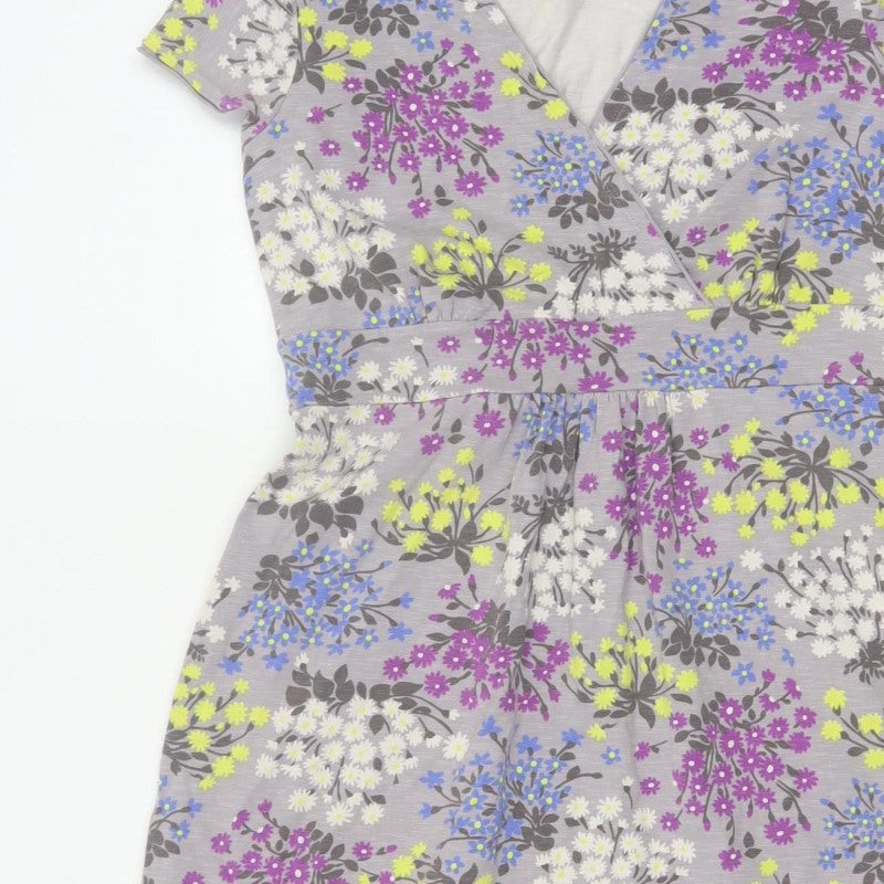 Boden Women’s Grey Floral Wrap Jersey Dress UK 14 Short Sleeve