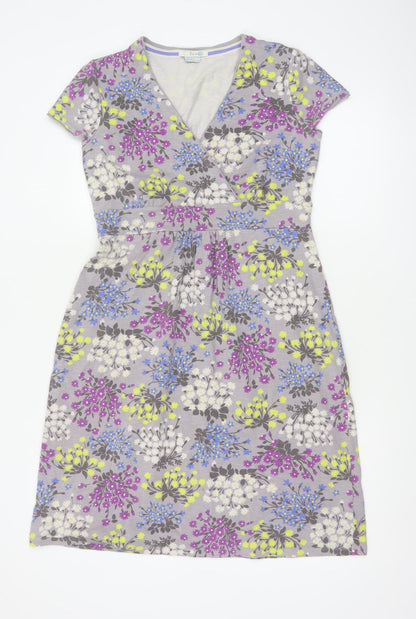 Boden Women’s Grey Floral Wrap Jersey Dress UK 14 Short Sleeve