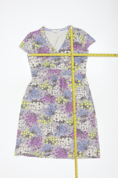 Boden Women’s Grey Floral Wrap Jersey Dress UK 14 Short Sleeve