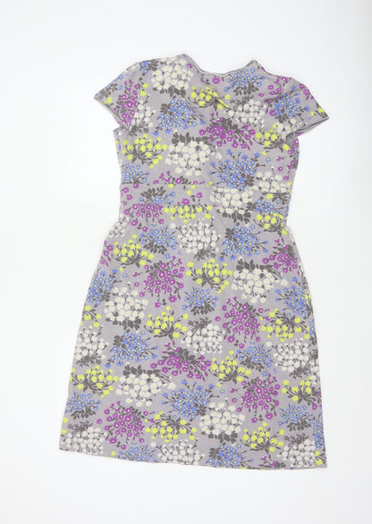 Boden Women’s Grey Floral Wrap Jersey Dress UK 14 Short Sleeve