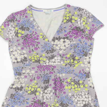Boden Women’s Grey Floral Wrap Jersey Dress UK 14 Short Sleeve