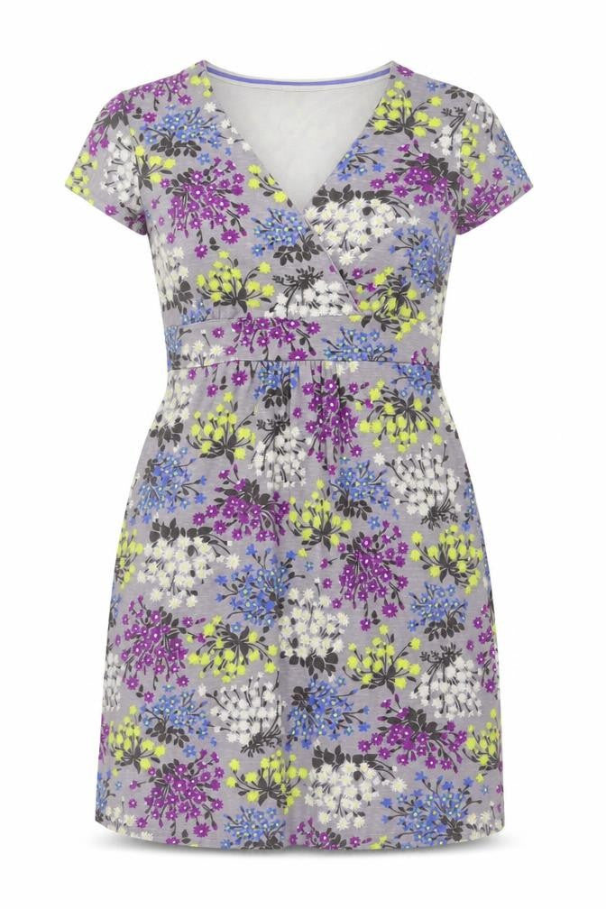 Boden Women’s Grey Floral Wrap Jersey Dress UK 14 Short Sleeve