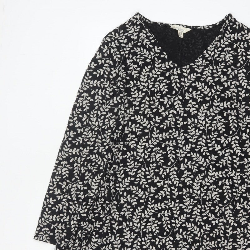 Seasalt Cornwall Women Black Floral Organic Cotton Tunic Dress UK 18