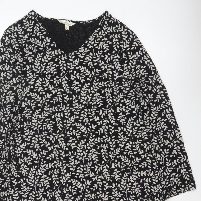 Seasalt Cornwall Women Black Floral Organic Cotton Tunic Dress UK 18
