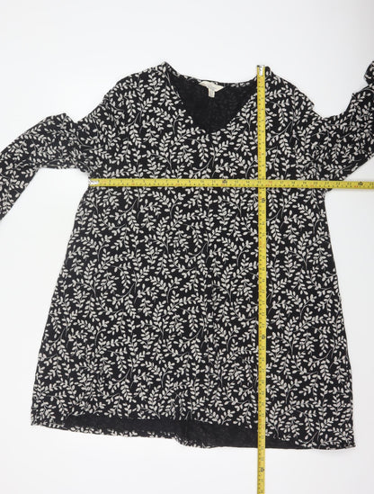 Seasalt Cornwall Women Black Floral Organic Cotton Tunic Dress UK 18