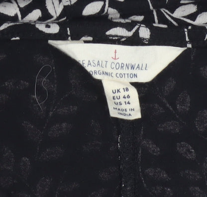 Seasalt Cornwall Women Black Floral Organic Cotton Tunic Dress UK 18