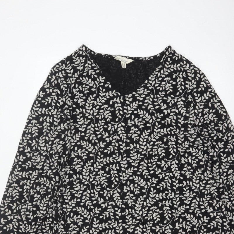 Seasalt Cornwall Women Black Floral Organic Cotton Tunic Dress UK 18