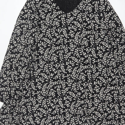 Seasalt Cornwall Women Black Floral Organic Cotton Tunic Dress UK 18