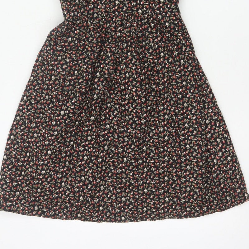 Pop England Women’s Black Floral Fit & Flare Dress UK 10 Puff Sleeve