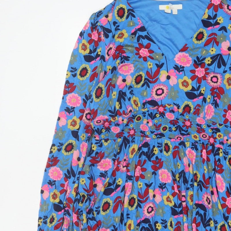 Boden Women Blue Floral Fit & Flare Jersey Dress UK 14 Long Sleeve