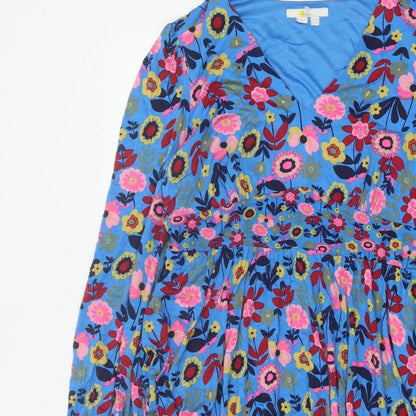 Boden Women Blue Floral Fit & Flare Jersey Dress UK 14 Long Sleeve