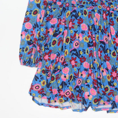 Boden Women Blue Floral Fit & Flare Jersey Dress UK 14 Long Sleeve