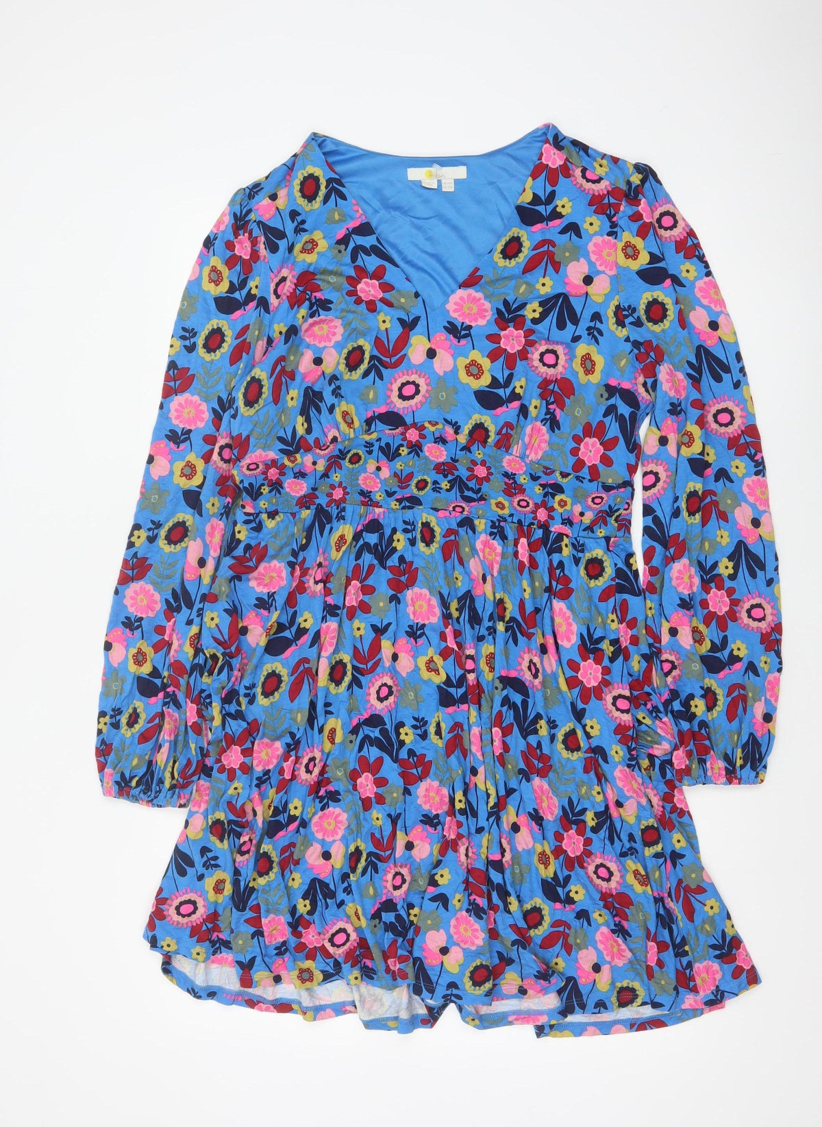 Boden Women Blue Floral Fit & Flare Jersey Dress UK 14 Long Sleeve